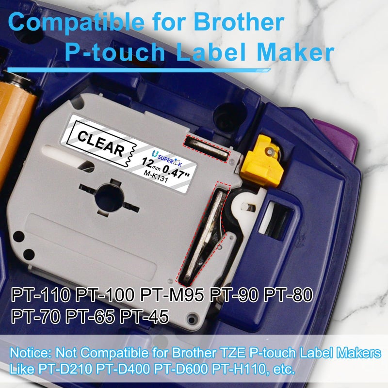 SuperInk 4 Pack Compatible for Brother Ptouch M Tape MK131 M-K131 M131s 0.47 Inch 12mm 1/2'' Black on Clear M Label Tape for Ptouch PTM95 PT85 PT65 PT90 PT-85 Label Maker Refills - Image 3